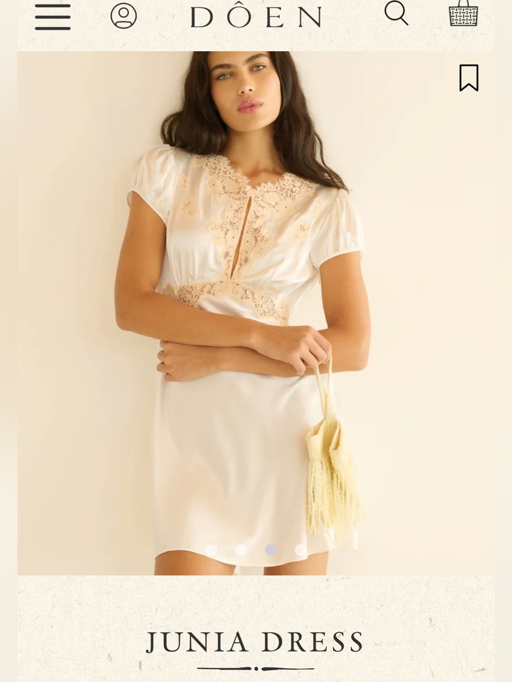 Doen White Mini Dress with Beige Lace Insets